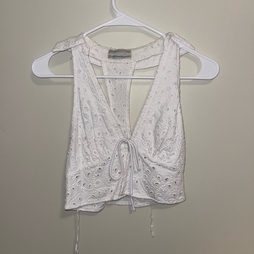 White flowered tie front halter top
